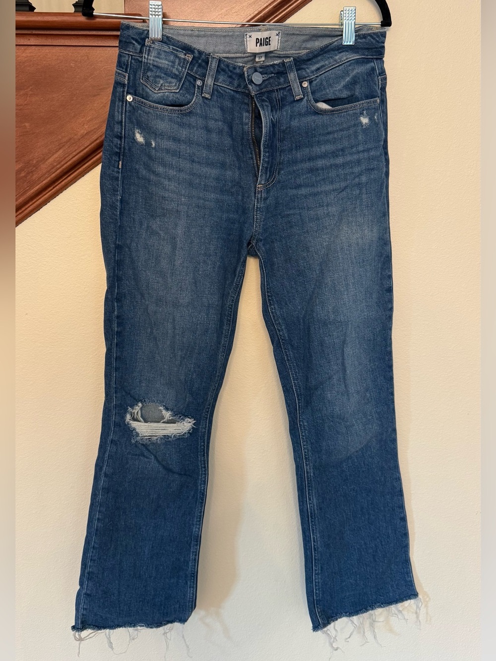 PAIGE Colette Crop Flare Distressed Straight Leg Jeans